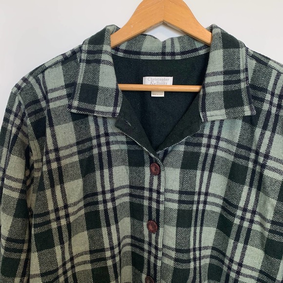 Christopher & Banks Jacket Long Sleeve Wool Blend Button-front Plaid Gre… - Picture 2 of 15